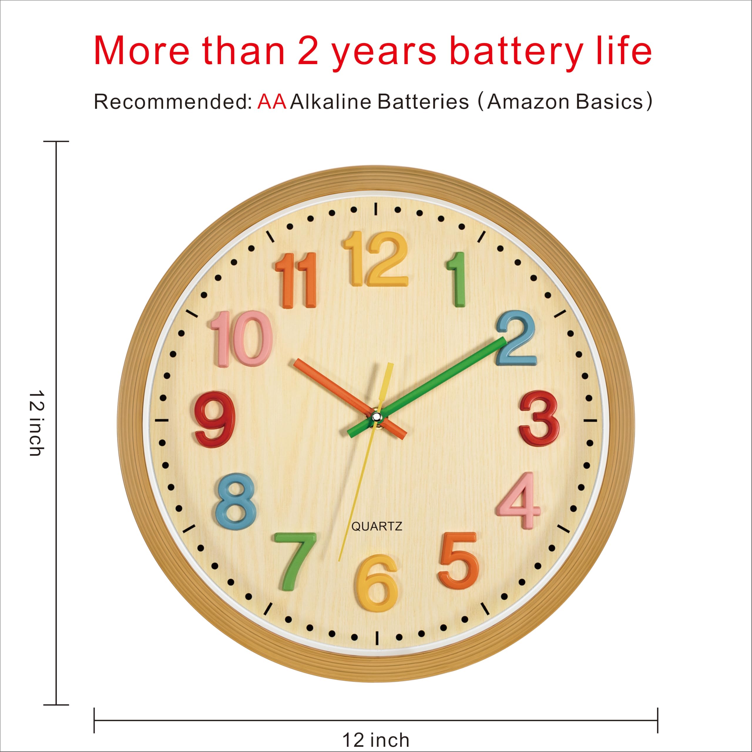 Amazon.com: Foxtop Silent Kids Wall Clock Non-Ticking Battery